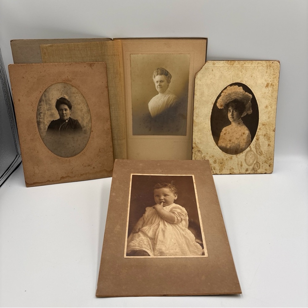 Lot Of 4 Victorian Cabinet Cards Portraits Baby And Women About 5” X 7”